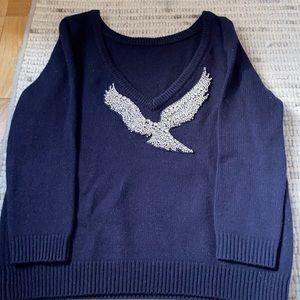 Ba&sh Navy Sweater with Crystal bird